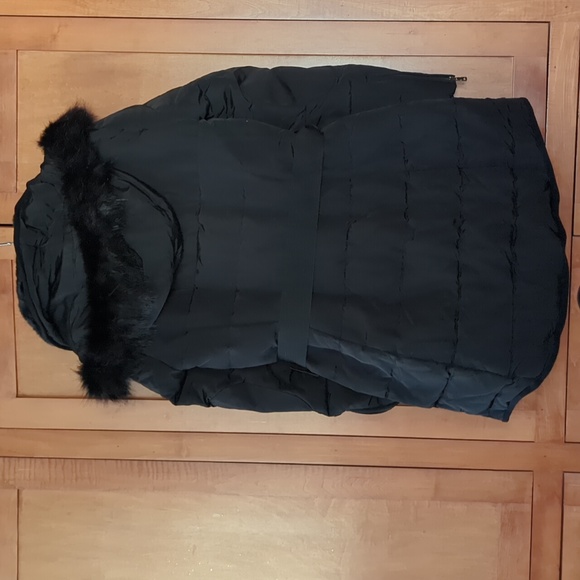 Zara Black Puffer Hoodie Coat with Belt Medium/Large - Picture 4 of 8